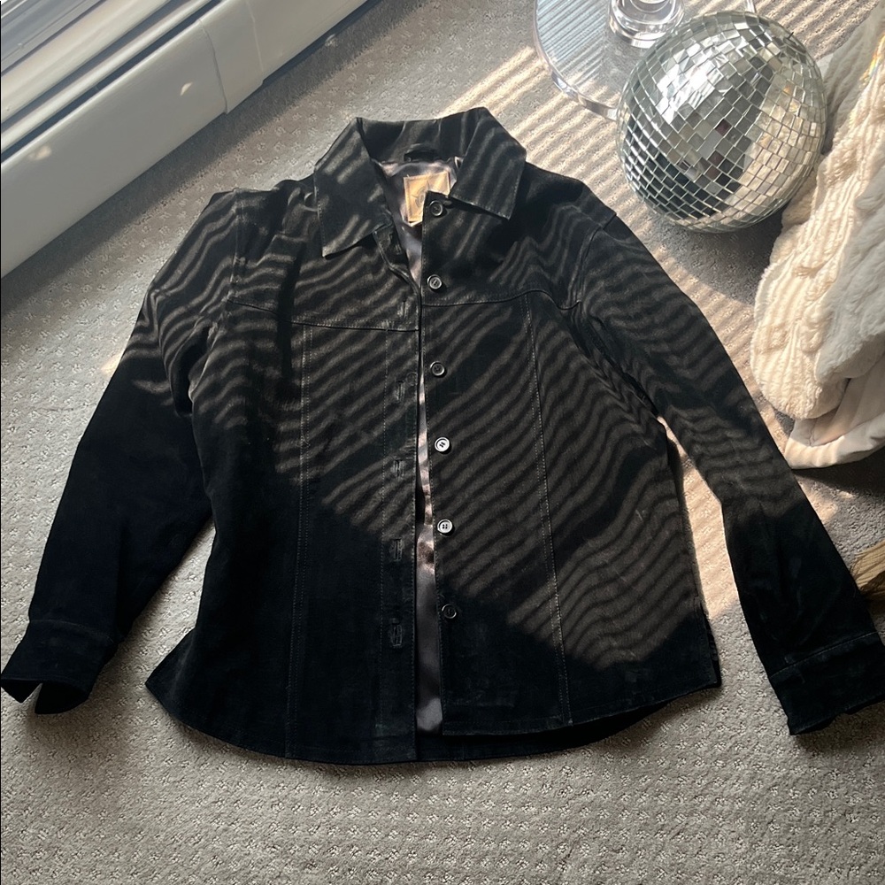 Black Button-Up Genuine Suede Shacket